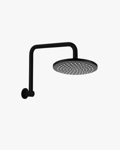 Eleanor Wall Gooseneck Shower Arm & Vivian Shower Head Set Black
