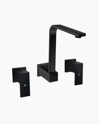 Sebastian Swivel Wall Spout & Tap Set Black